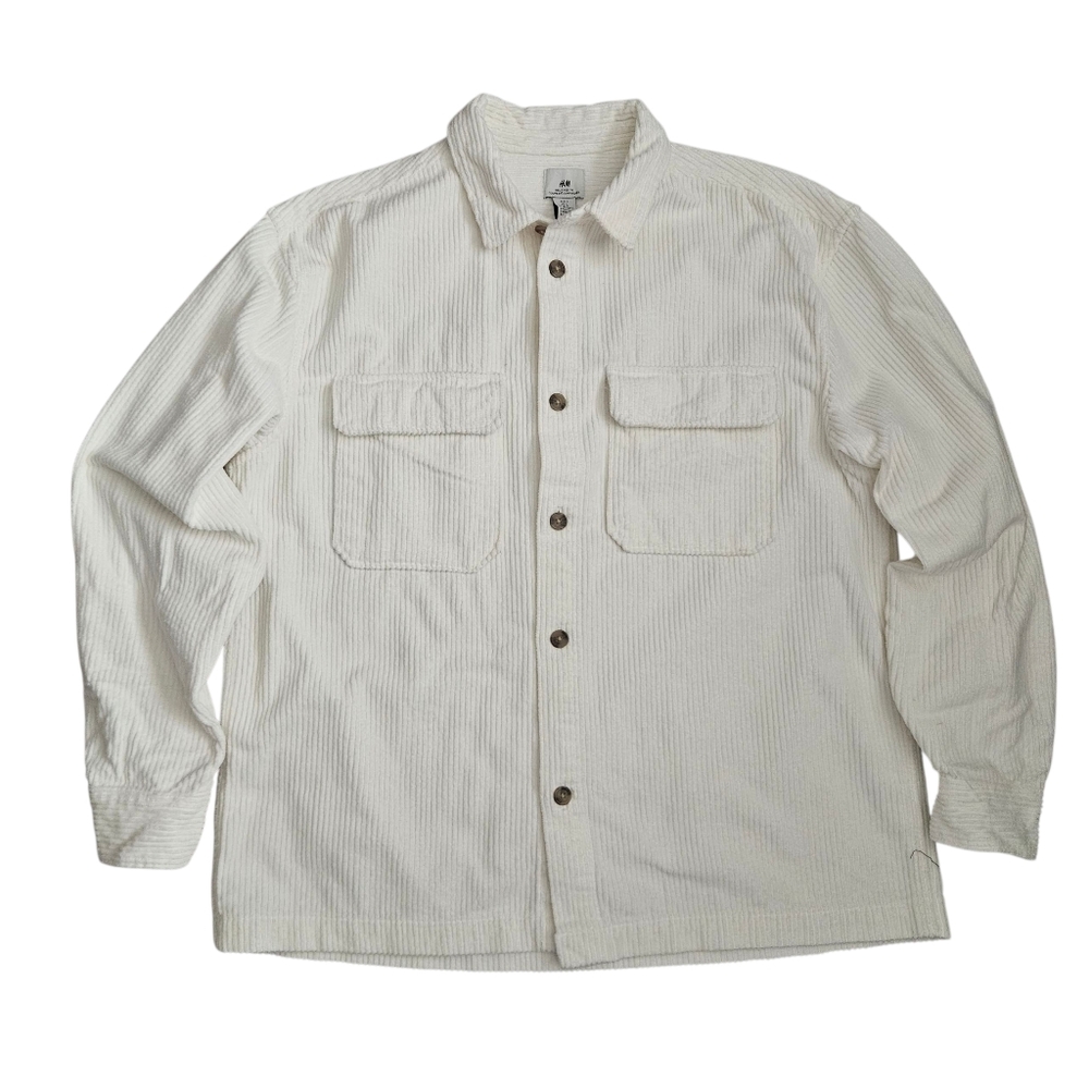 H&M‎ Mens Relaxed Fit Off White Corduroy Shacket Sz Large